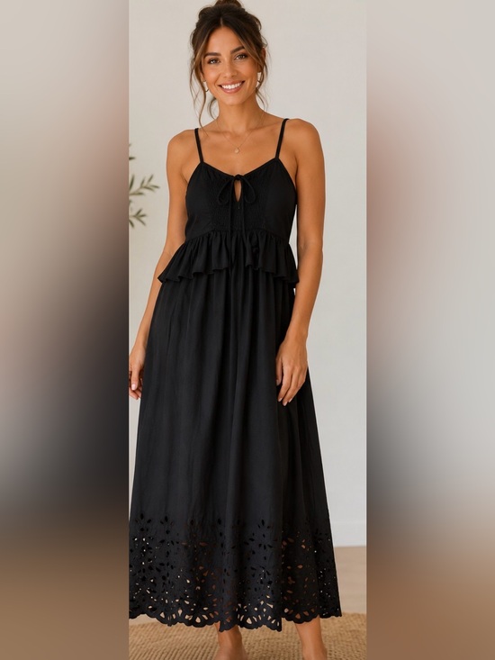 Caroline Constas Dresses & Skirts - Caroline Constas Black Eyelet Cotton Maxi Dress | NWT | Size Small